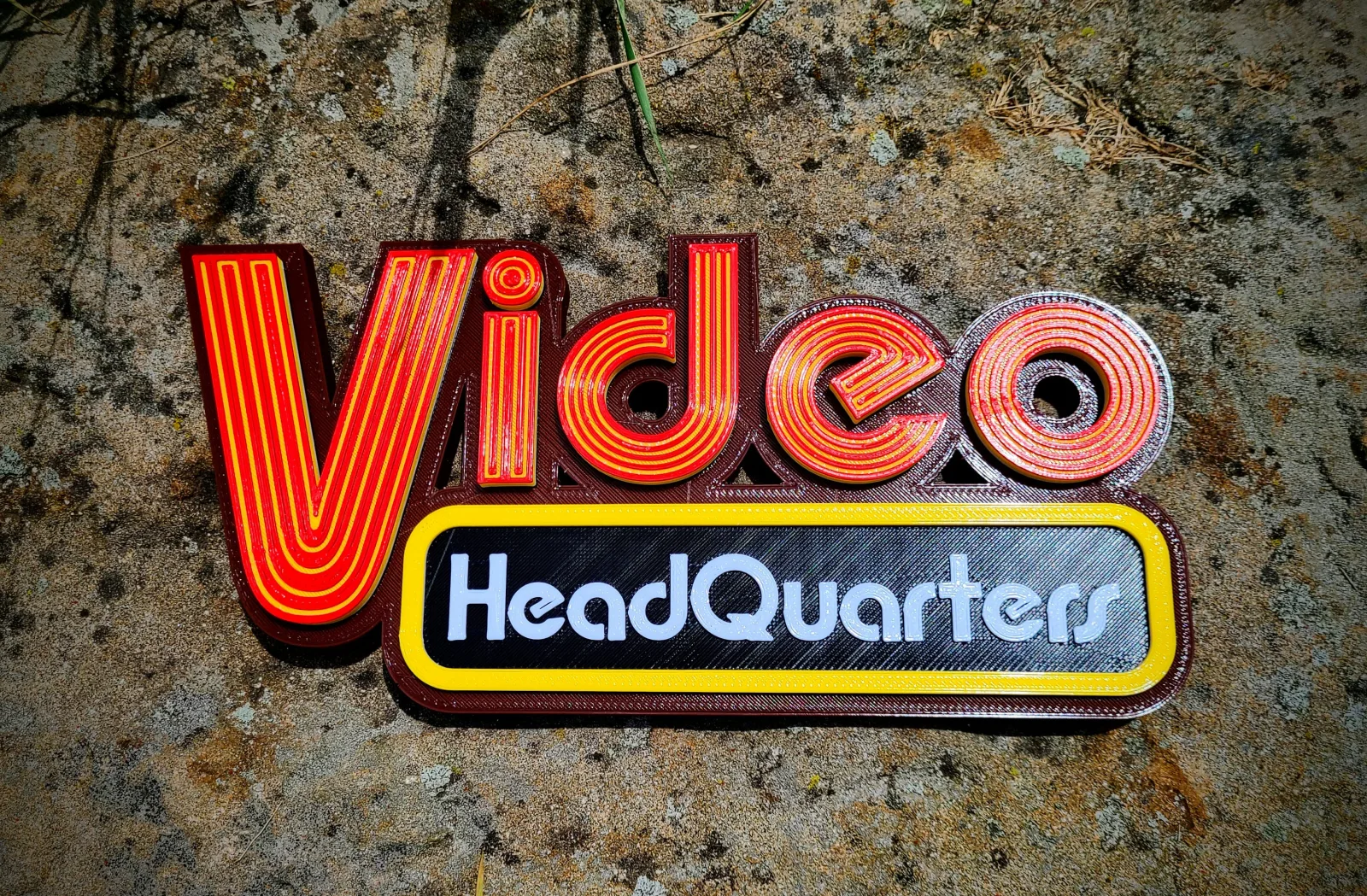 Video HeadQuarters retro 3D-printed sign