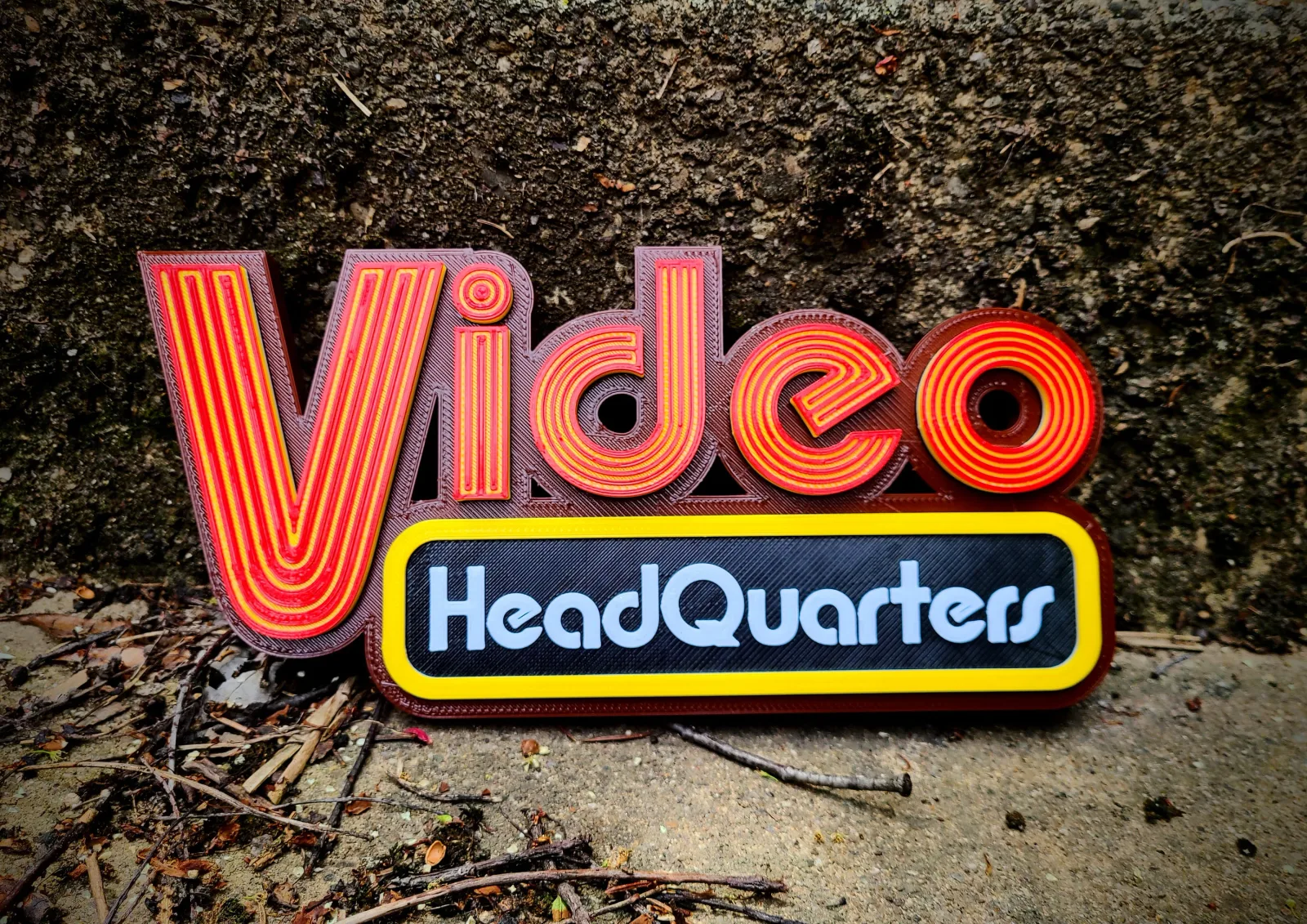 Video HeadQuarters retro 3D-printed sign